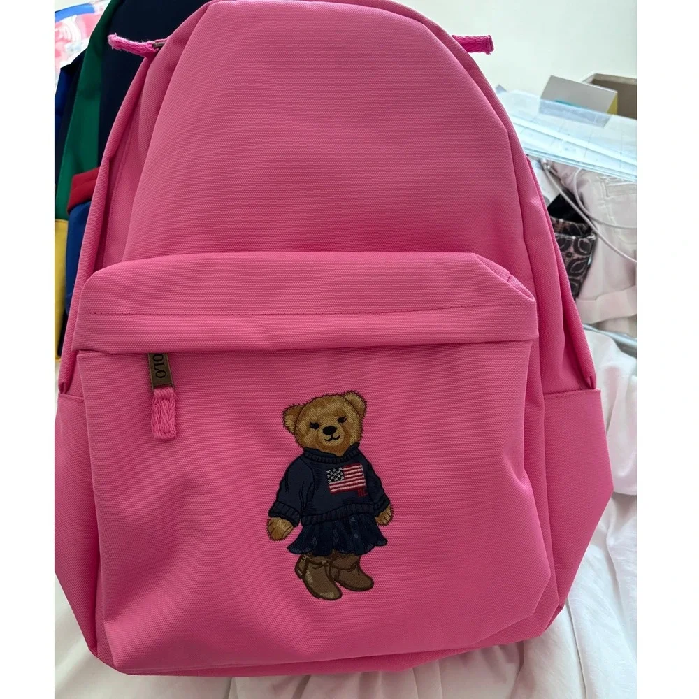 Polo Ralph Lauren Pink Polo Bear Canvas Backpack Kids School Bag